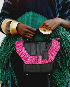 The Toks Raffia Handbag - Black and Pink