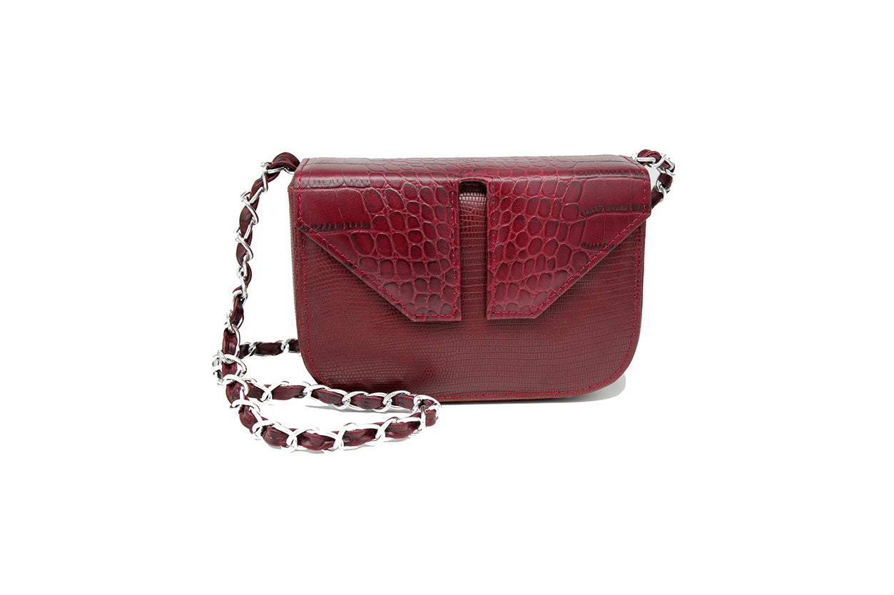 Mini Split Flap Burgundy Handbag