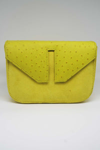 Mini Split Flap Yellow Ostrich and Suede Handbag - SAMPLE