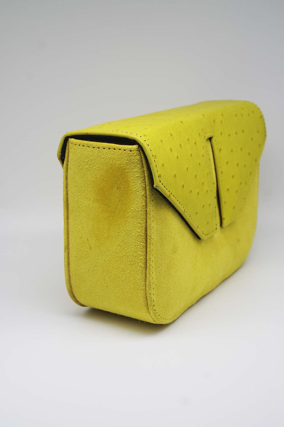 Mini Split Flap Yellow Ostrich and Suede Handbag - SAMPLE