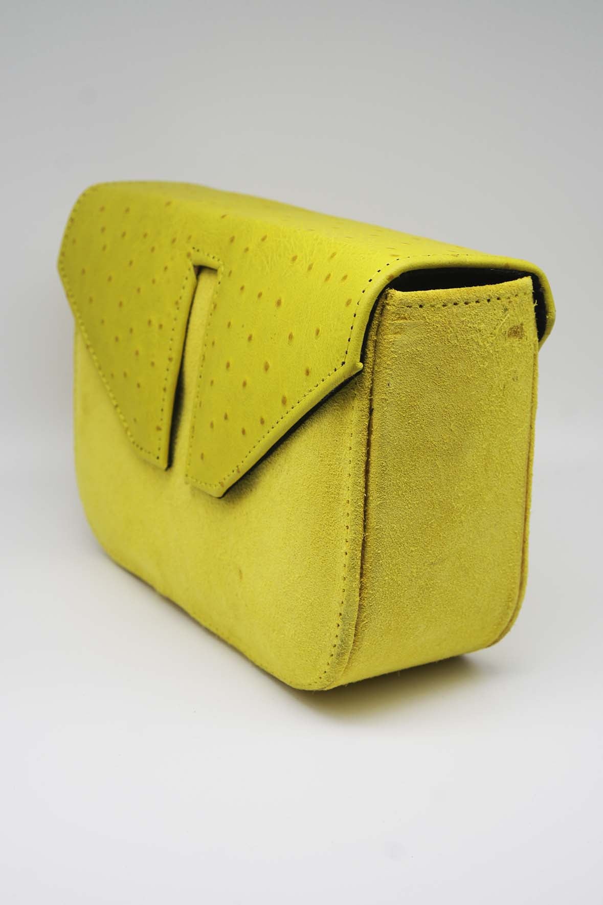 Mini Split Flap Yellow Ostrich and Suede Handbag - SAMPLE