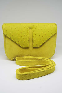 Mini Split Flap Yellow Ostrich and Suede Handbag - SAMPLE