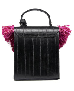 The Toks Raffia Handbag - Black and Pink