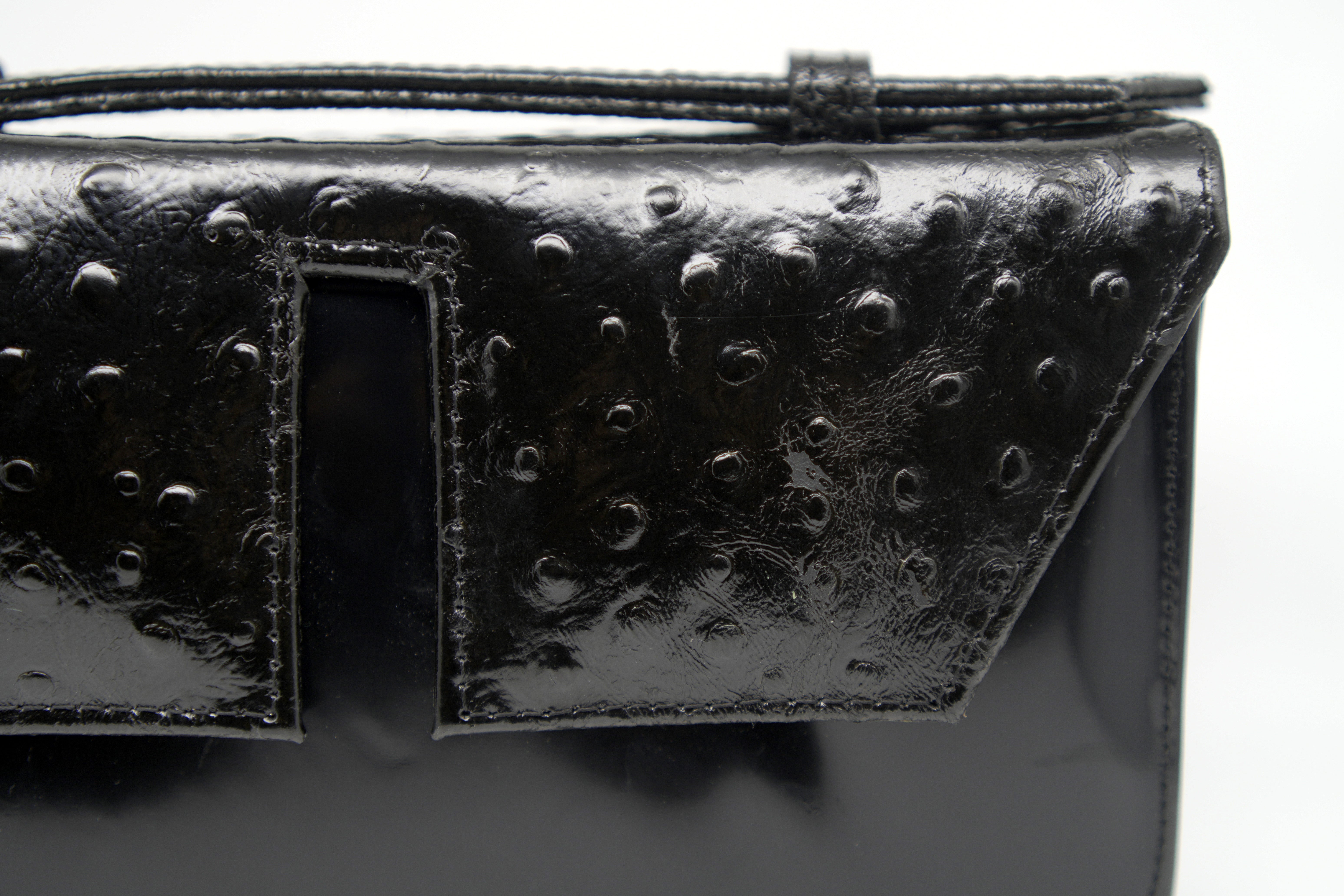 Long Split Flap Black Patent Leather Handbag