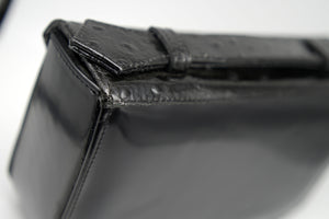 Long Split Flap Black Patent Leather Handbag