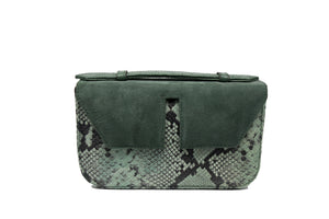 Long Split Flap Suede + Printed Leather Handbag