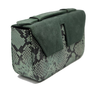 Long Split Flap Suede + Printed Leather Handbag