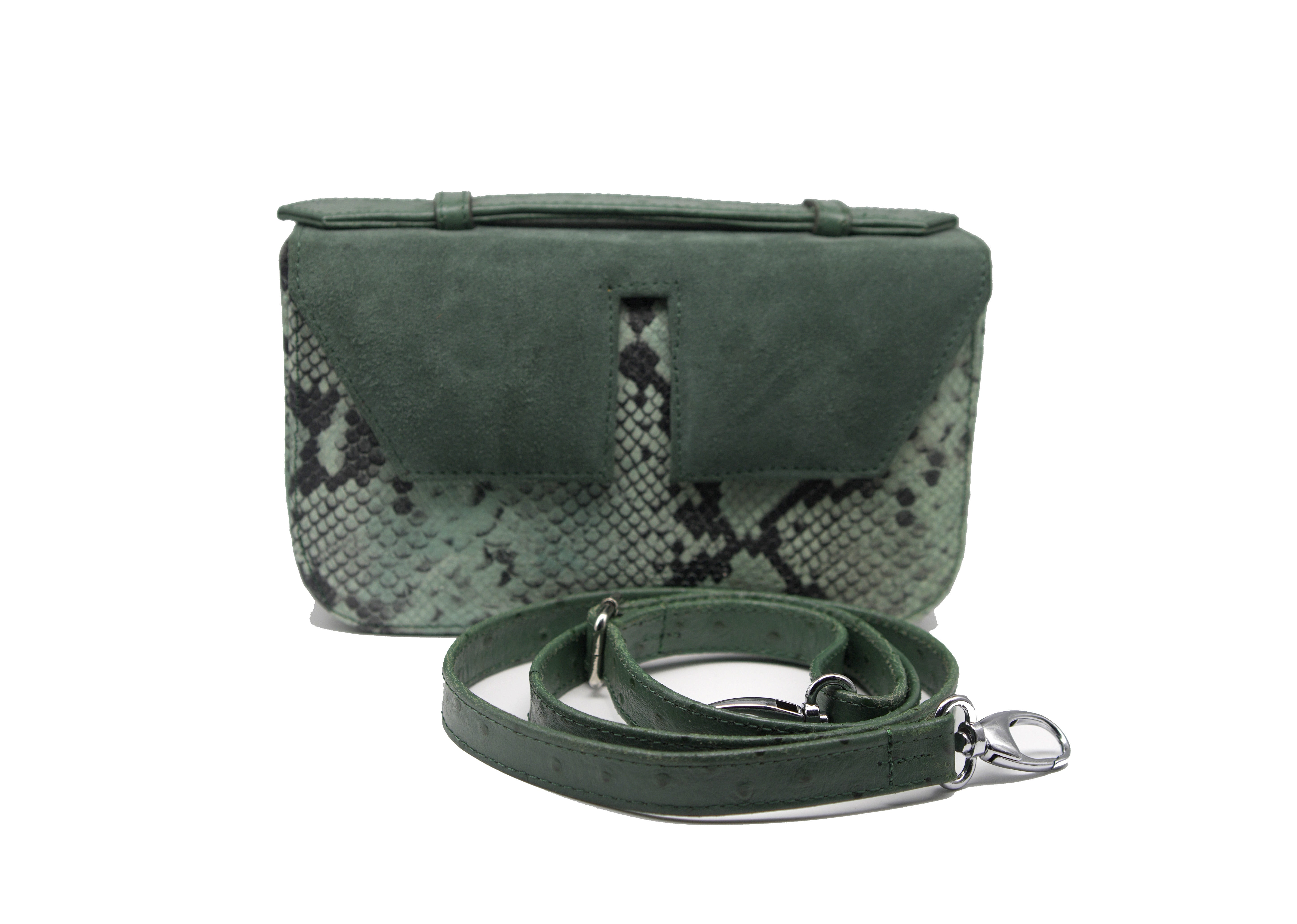 Long Split Flap Suede + Printed Leather Handbag